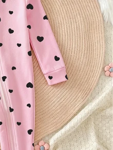 SHEIN (7pcs Random 1pc) Baby Girl Long Sleeve Long Pants Zipper Jumpsuit, Pink Purple White Cartoon Funny Pattern Heart Star Ballet Girl Butterfly Colorful Flower, Comfortable Soft Casual Cute, Suitable For Outdoor Wear And Home Loungewear, All Seasons - Multicolor - View 4