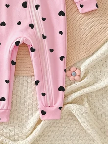 SHEIN (7pcs Random 1pc) Baby Girl Long Sleeve Long Pants Zipper Jumpsuit, Pink Purple White Cartoon Funny Pattern Heart Star Ballet Girl Butterfly Colorful Flower, Comfortable Soft Casual Cute, Suitable For Outdoor Wear And Home Loungewear, All Seasons - Multicolor - View 7