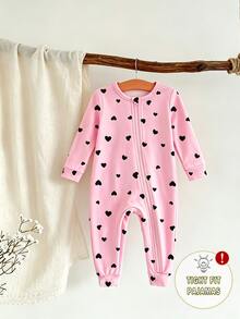 SHEIN (7pcs Random 1pc) Baby Girl Long Sleeve Long Pants Zipper Jumpsuit, Pink Purple White Cartoon Funny Pattern Heart Star Ballet Girl Butterfly Colorful Flower, Comfortable Soft Casual Cute, Suitable For Outdoor Wear And Home Loungewear, All Seasons - Multicolor - View 3