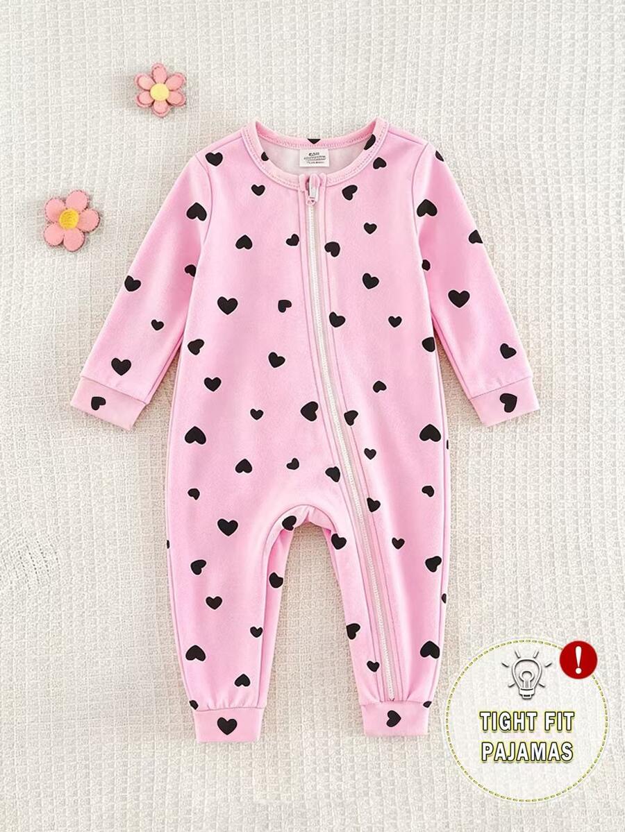 SHEIN (7pcs Random 1pc) Baby Girl Long Sleeve Long Pants Zipper Jumpsuit, Pink Purple White Cartoon Funny Pattern Heart Star Ballet Girl Butterfly Colorful Flower, Comfortable Soft Casual Cute, Suitable For Outdoor Wear And Home Loungewear, All Seasons - Multicolor - View 1