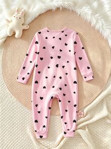 SHEIN (7pcs Random 1pc) Baby Girl Long Sleeve Long Pants Zipper Jumpsuit, Pink Purple White Cartoon Funny Pattern Heart Star Ballet Girl Butterfly Colorful Flower, Comfortable Soft Casual Cute, Suitable For Outdoor Wear And Home Loungewear, All Seasons - Multicolor - View 2