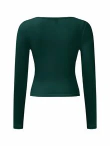 Zavorell Women's Solid Color Slim Fit Long Sleeve T-Shirt Fall Cloth For Women - Dark Green - View 2