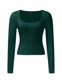 Zavorell Women's Solid Color Slim Fit Long Sleeve T-Shirt Fall Cloth For Women - Dark Green - View 7