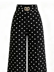 EMERY ROSE Women's Polka Dot Floral Pattern Casual Elegant Versatile Daily Travel Long Pants Tea Party White And Black Polka Dot Autumn - Multicolor - View 4