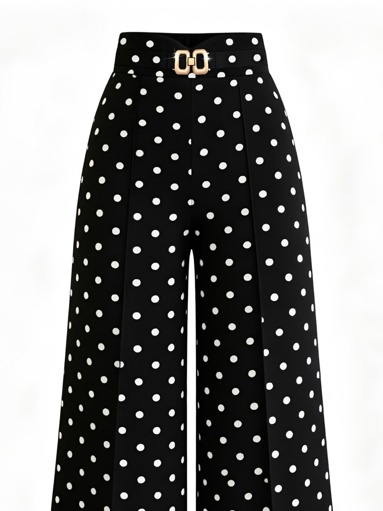 EMERY ROSE Women's Polka Dot Floral Pattern Casual Elegant Versatile Daily Travel Long Pants Tea Party White And Black Polka Dot Autumn - Multicolor - View 4