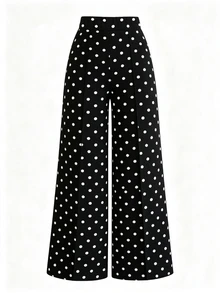 EMERY ROSE Women's Polka Dot Floral Pattern Casual Elegant Versatile Daily Travel Long Pants Tea Party White And Black Polka Dot Autumn - Multicolor - View 2