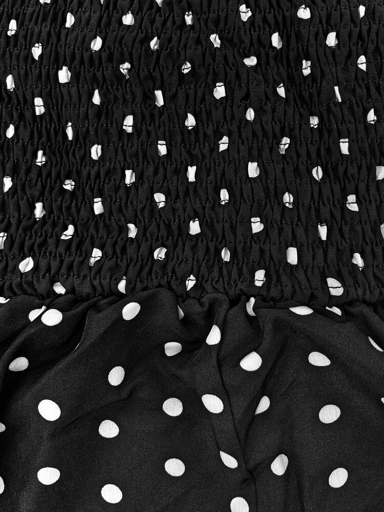 Elenzga Plus Size Elegant Polka Dot Print Ruffle Hem Blouse, Versatile Fashion For Women - Black - View 5