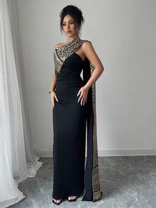 Rafferiza Women's Metallic Ruched Body-Con Dress - Black - View 6
