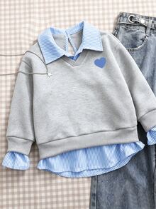 SHEIN 女童無帽衛衣 心形設計 秋季款 - 灰色 - 查看 4