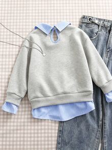 SHEIN 女童無帽衛衣 心形設計 秋季款 - 灰色 - 查看 3
