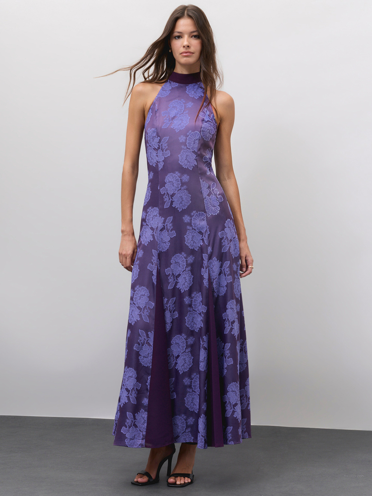 Nöista HALTER DRESS WITH GODET AND TIE IN CHIFFON - Purple - View 2
