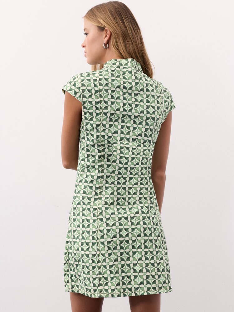 Nöista Chinese-Style Mini Dress With Blue Geometric Print, Wedding Guest Dress, Resort Dress, Party Outfit Elegant Boho - Mint Green - View 7