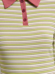 Nöista Striped Knit Polo Top Green And Yellow Collar Button Placket Casual Preppy Retro Vintage 70s 2000s Chic Back To School Fall Women's Winter - Green - View 7