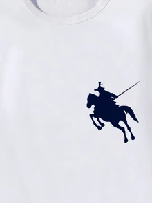 SHEIN 青少年女孩騎士徽章T恤 + 藍白條紋工裝褲套裝，休閒，針織，極簡，夏季，寬鬆，返校季 - 彩色 - 查看 5