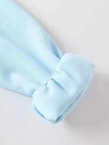 青少年女孩休閒韓系拼接白色蕾絲刺繡領抓褶喇叭袖蕾絲袖口運動衫，秋季款 - 淺藍色 - 查看 7