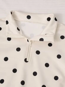 Tween Girls 2-Piece Set Polo Pullzipper Wide Leg Sweatpants Polka Dots, Casual, Minimalist, Loose, Knit, Back To School, Vintage, Fall Clothes, Fall - Multicolor - View 6