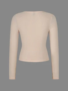Zavorell Women's Spring/Summer Solid Color Slim Fit Square Neck Long Sleeve T-Shirt Fall Cloth For Women - Apricot - View 2