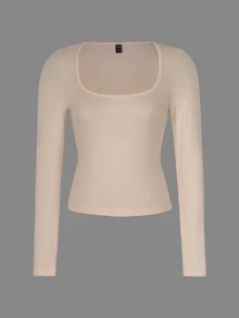Zavorell Women's Spring/Summer Solid Color Slim Fit Square Neck Long Sleeve T-Shirt Fall Cloth For Women - Apricot - View 8