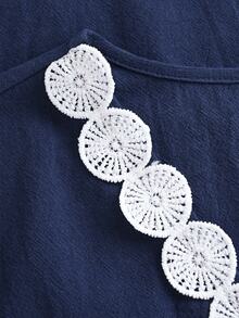 EMERY ROSE Plus Size Women's Autumn Casual V-Neck Long Sleeve Lace Trim Blouse Fall - Navy Blue - View 5
