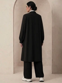 Modelyn Elegant Solid Color Zipper Long Sleeve Outerwear Autumn/Winter Women's Arabic Clothing Set Fall - Black - View 2
