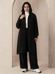 Modelyn Elegant Solid Color Zipper Long Sleeve Outerwear Autumn/Winter Women's Arabic Clothing Set Fall - Black - View 3