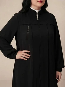 Modelyn Elegant Solid Color Zipper Long Sleeve Outerwear Autumn/Winter Women's Arabic Clothing Set Fall - Black - View 7