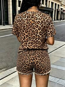Rovax New Fashion Women's T-Shirt Retro Leopard Print Casual Street Style, Animal Pattern Short-Sleeve T-Shirt - Multicolor - View 2
