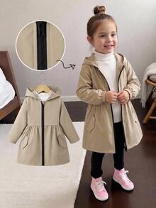 SHEIN Girls' Winter Coat, Khaki Hooded Fashion Jacket, Suitable For Daily Casual Wear - Camel - View 9