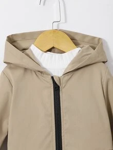 SHEIN Girls' Winter Coat, Khaki Hooded Fashion Jacket, Suitable For Daily Casual Wear - Camel - View 5