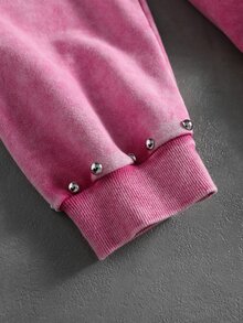 ROMWE MEN Street Life Men's Rivet & Graphic Letter Hoodie - Pink - View 4