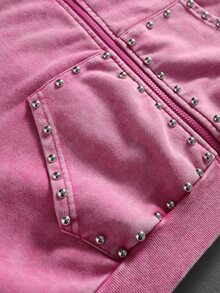 ROMWE MEN Street Life Men's Rivet & Graphic Letter Hoodie - Pink - View 5