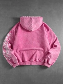 ROMWE MEN Street Life Men's Rivet & Graphic Letter Hoodie - Pink - View 2
