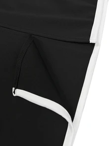 Balvessa Contrast Binding Button Detail Bodycon Dress - Black - View 7
