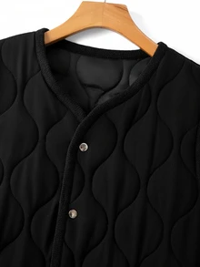 EMERY ROSE Plus Size Women's Autumn And Winter Thick Four Button Double Pocket Black Sleeveless Vest Jacket Down Jacket Daily Casual Commuting Shopping - Black - View 4