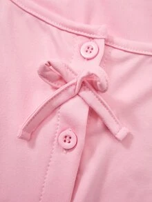 SHEIN 青少年女孩秋季套裝 2件組圓領套裝 優雅蝴蝶結裝飾丹寧感針織喇叭褲 + 蕾絲修身T恤上衣套裝/秋季外套 - 彩色 - 查看 5