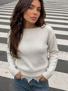 SHEIN Suéter de hombros caídos liso - Blanco - Ver 7