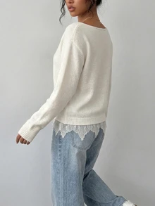 SHEIN Suéter de hombros caídos liso - Blanco - Ver 2