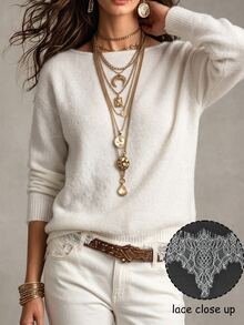 SHEIN Suéter de hombros caídos liso - Blanco - Ver 1