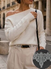 SHEIN Suéter de hombros caídos liso - Blanco - Ver 4