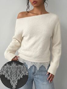SHEIN Suéter de hombros caídos liso - Blanco - Ver 5