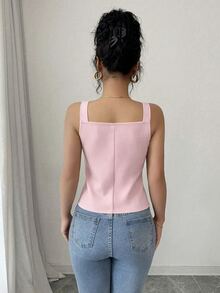 Elenzga 2025情人節 春夏新款 女款深V領收腰顯瘦蝴蝶結肩帶背心 - 粉色 - 查看 4
