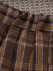 SHEIN Elladie kids Young Girl Contrast Collar Sweatshirt & Plaid Pleated Skirt Autumn Fall - Multicolor - View 12
