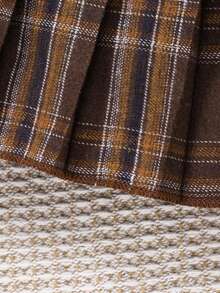SHEIN Elladie kids Young Girl Contrast Collar Sweatshirt & Plaid Pleated Skirt Autumn Fall - Multicolor - View 7