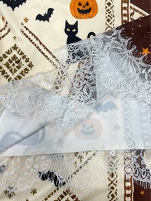 Collagica Collagica 新款蕾絲拼接寬鬆休閒可愛居家女款T恤，萬用百搭，棕色與奶油色，適合萬聖節、日常白天穿著，夏季款 - 黑色 - 查看 4