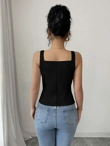 Elenzga 2025年情人节新款深V领系带蝴蝶结吊带背心，女士修身款 - 黑色 - 查看 7