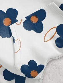 Lalippa 女款白色抽繩連帽衛衣，復古簡約海軍藍花卉印花，寬鬆大版長袖休閒運動衫，適合春秋日常穿搭 - 彩色 - 查看 5