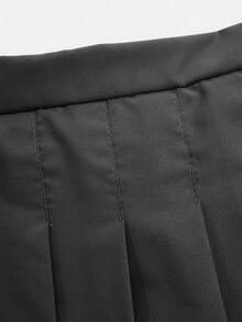 SHEIN 女童黑色百褶高腰裙，內建短褲 2 合 1 裙褲，休閒夏季校園開學穿搭，四季百搭 - 深灰色 - 查看 5