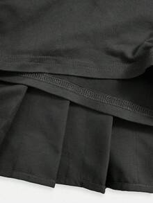 SHEIN 女童黑色百褶高腰裙，內建短褲 2 合 1 裙褲，休閒夏季校園開學穿搭，四季百搭 - 深灰色 - 查看 6