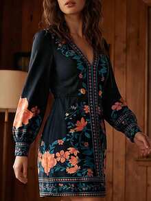CAJUNI Vestido mini de manga larga lindo y romántico para vacaciones tropicales - Multicolor - Ver 8