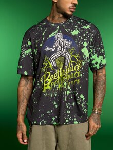 Beetlejuice X SHEIN Men's Letter Print Casual Versatile Daily Wear T-Shirt - Black - View 5